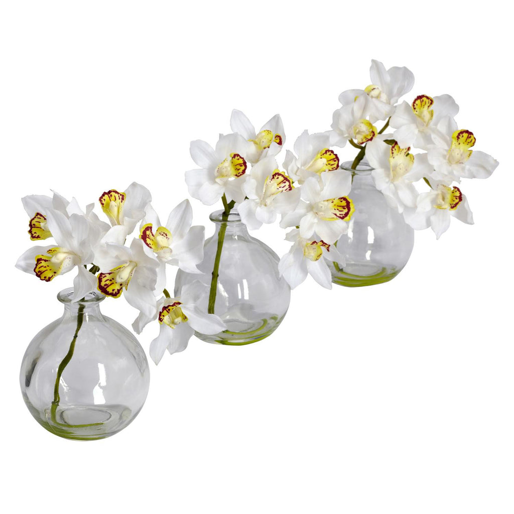 Cymbidium w-Vase Silk Flower Arrangement (Set of 3)