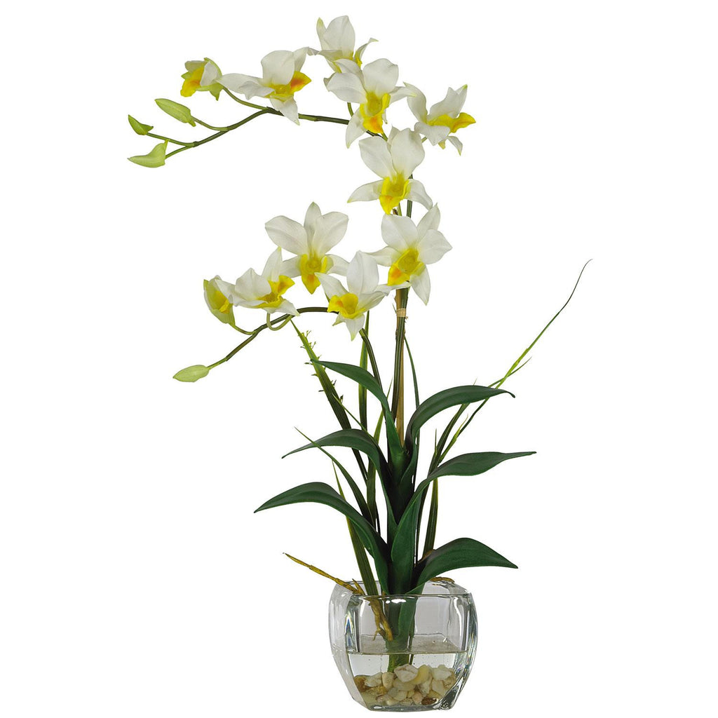 Dendrobium w-Glass Vase Silk Flower Arrangement