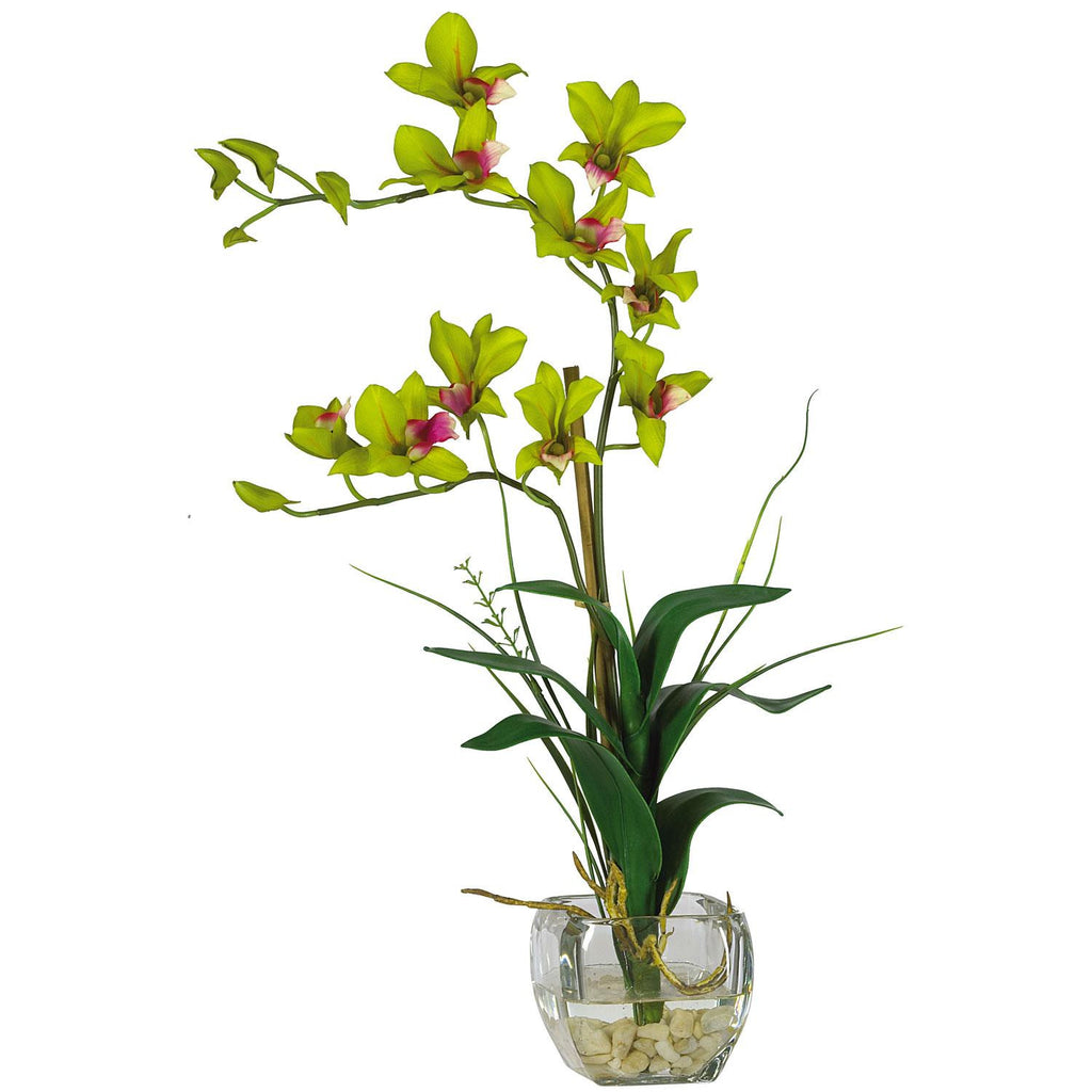 Dendrobium w-Glass Vase Silk Flower Arrangement