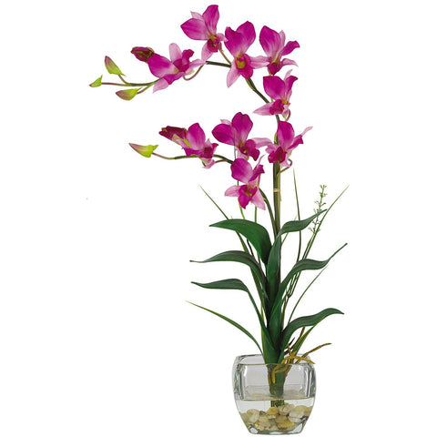 Dendrobium w-Glass Vase Silk Flower Arrangement