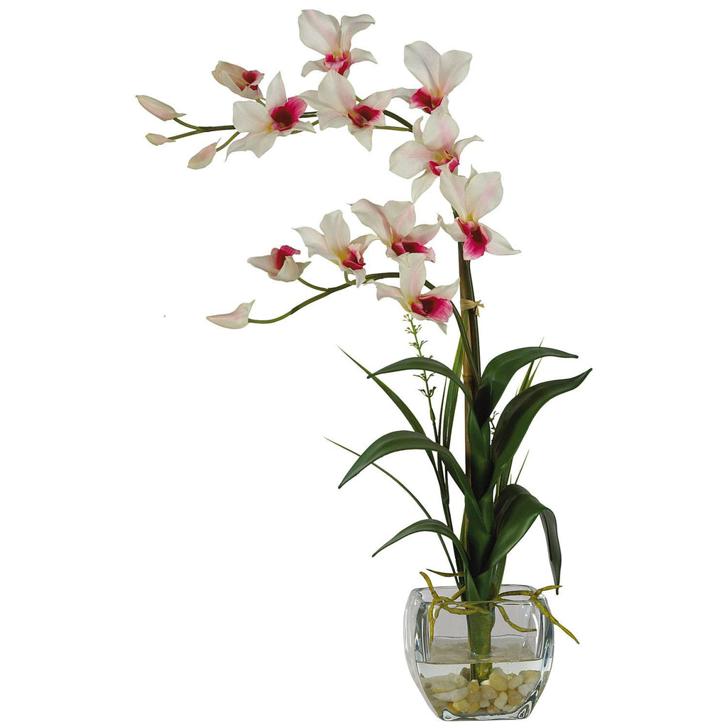 Dendrobium w-Glass Vase Silk Flower Arrangement