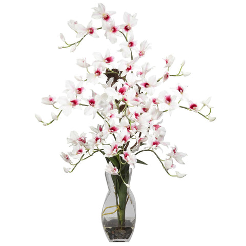 Dendrobium w-Vase Silk Flower Arrangement