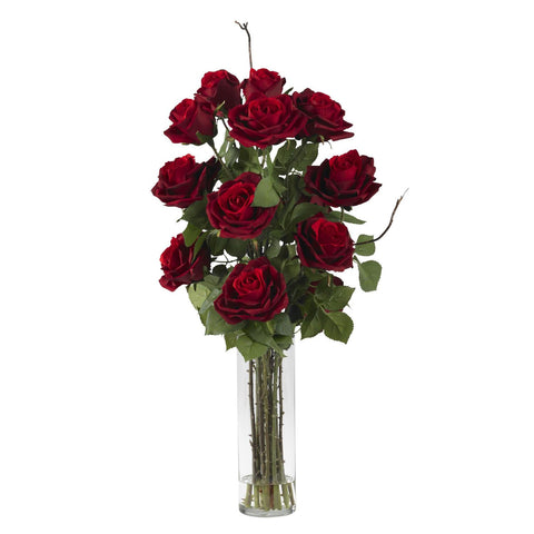 Roses w-Cylinder Vase Silk Flower Arrangement