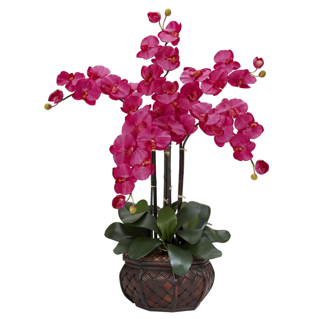 Phalaenopsis w-Decorative Vase Silk Flower Arrangement