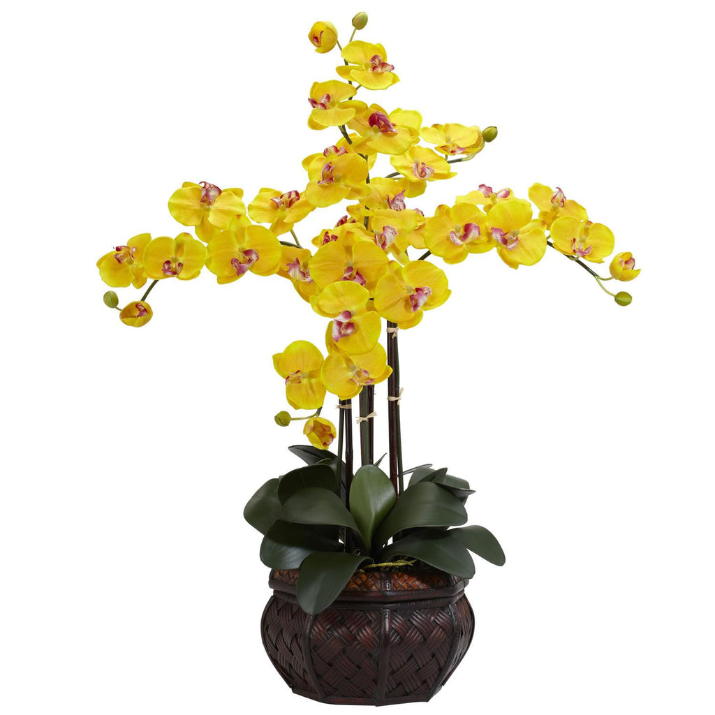 Phalaenopsis w-Decorative Vase Silk Flower Arrangement