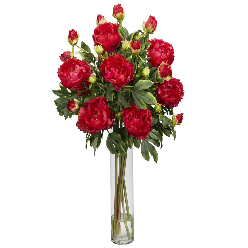 Peony w-Cylinder Silk Flower Arrangement