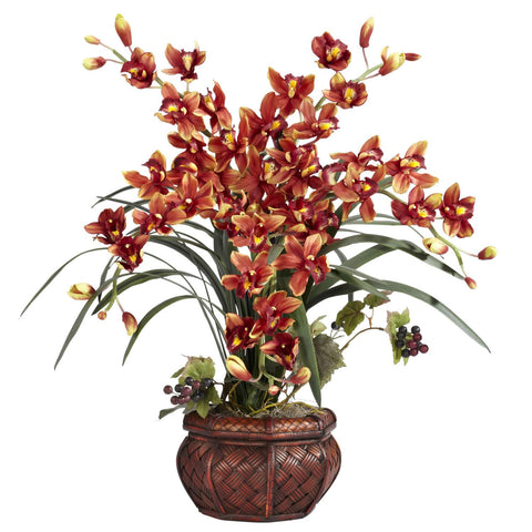 Cymbidium w-Decorative Vase Silk Arrangement