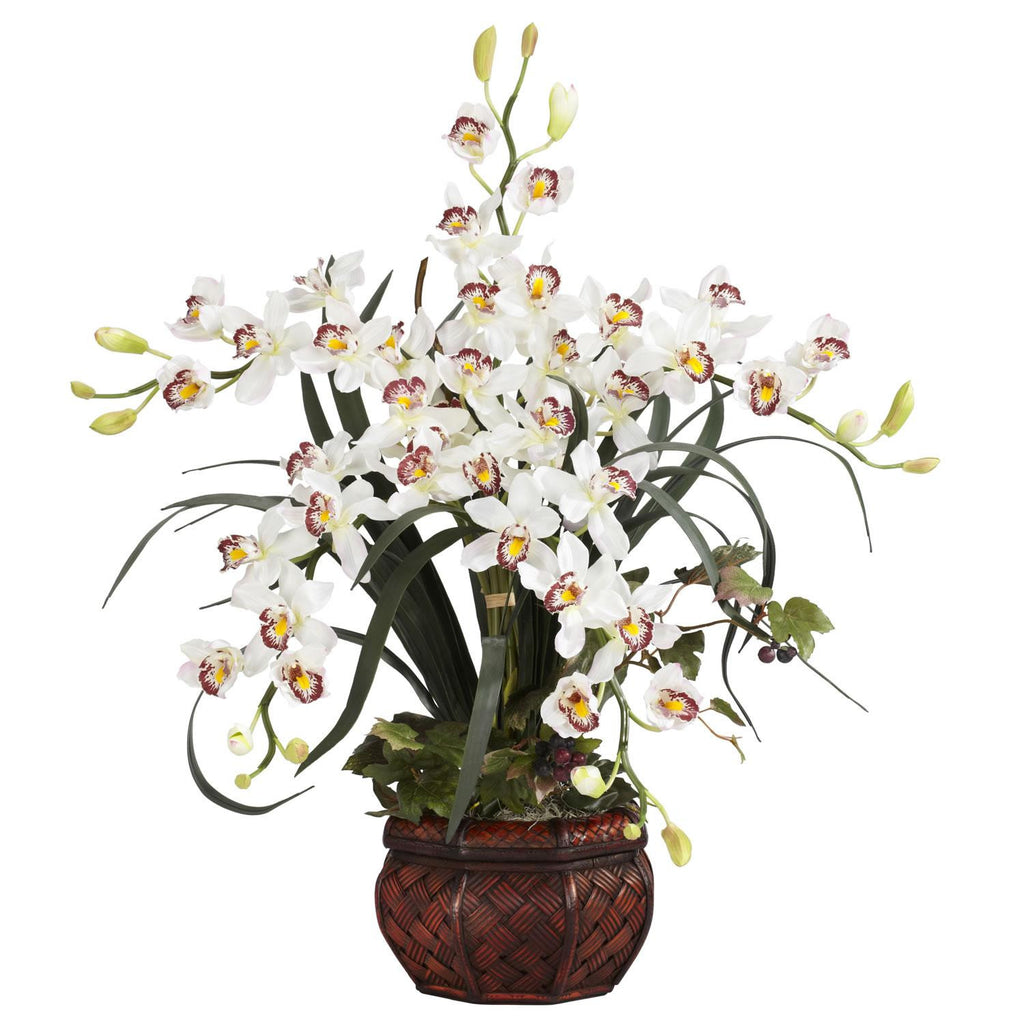 Cymbidium w-Decorative Vase Silk Arrangement