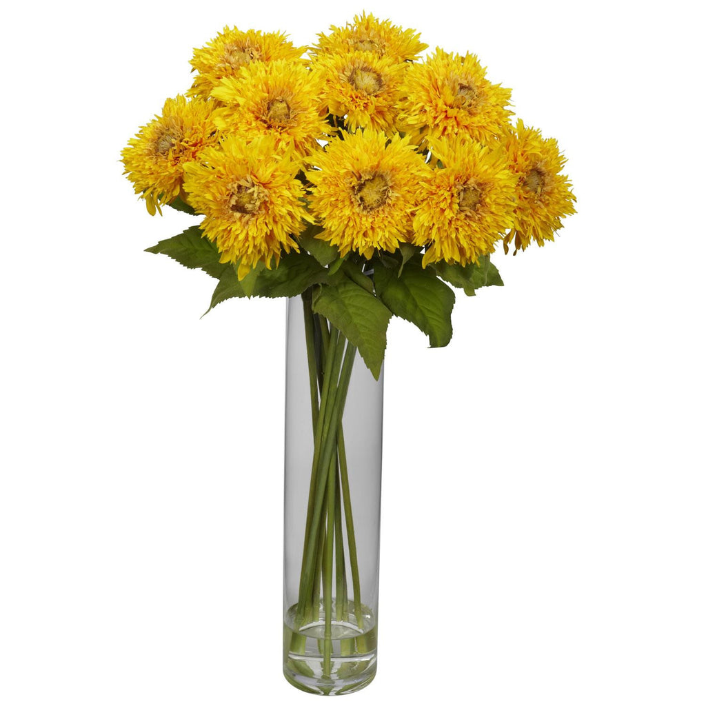 Sunflower w-Cylinder Silk Flower Arrangement