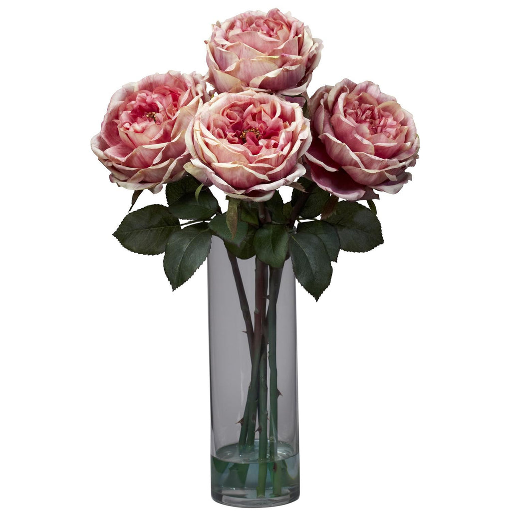 Fancy Rose w-Cylinder Vase Silk Flower Arrangement