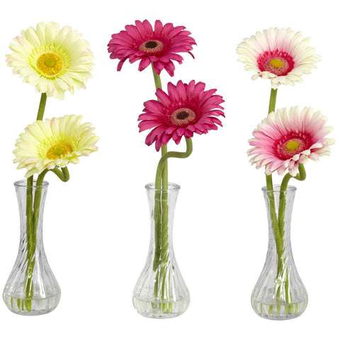 Gerber Daisy w-Bud Vase (Set of 3)