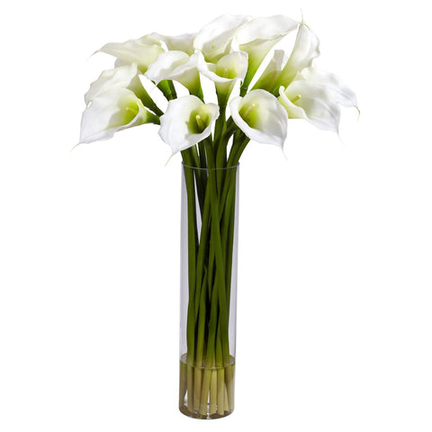 Calla Lilly w-Cylinder Silk Flower Arrangement