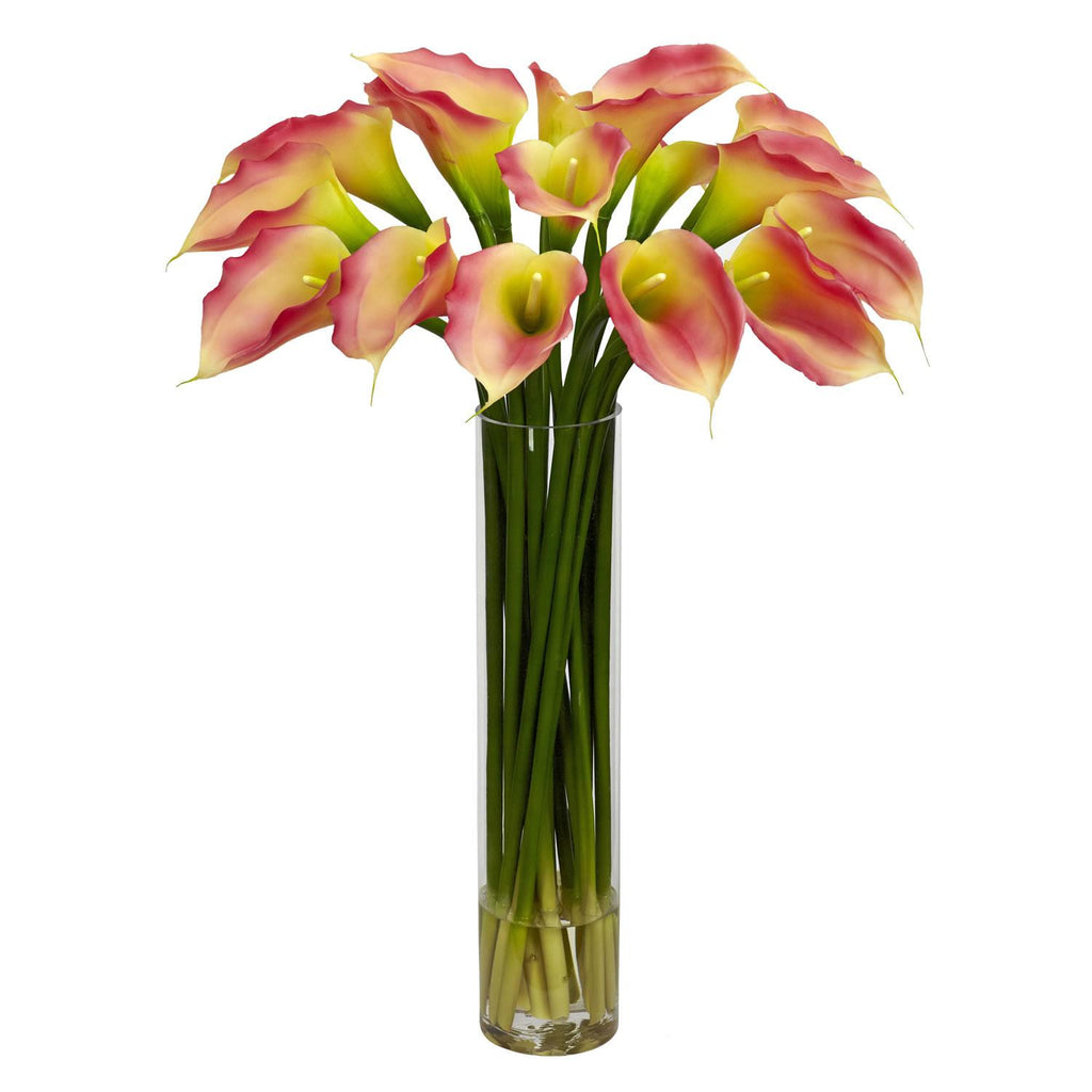 Calla Lilly w-Cylinder Silk Flower Arrangement