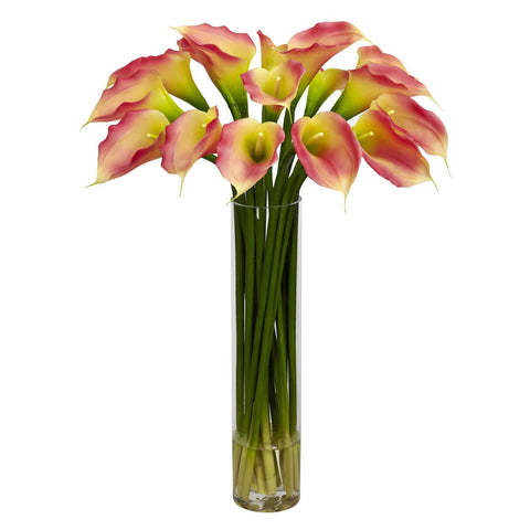 Calla Lilly w-Cylinder Silk Flower Arrangement