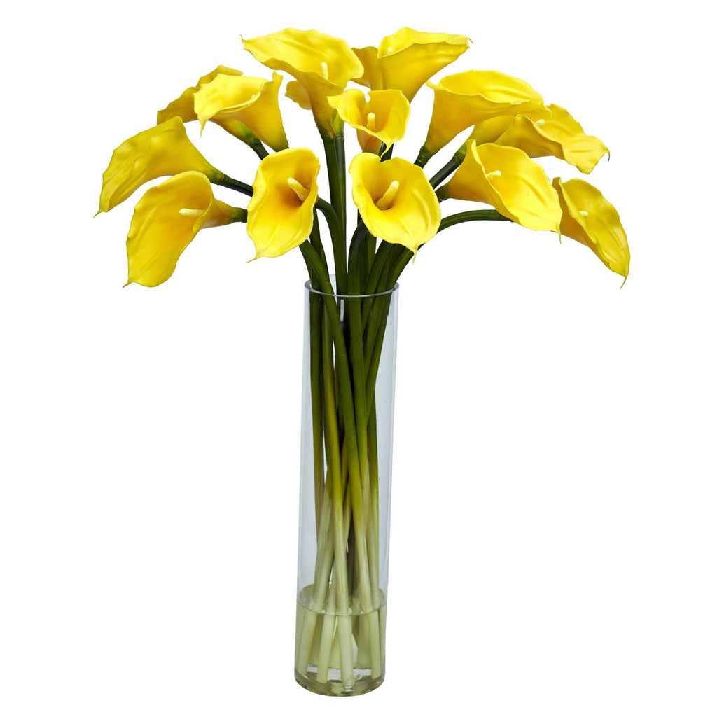 Calla Lilly w-Cylinder Silk Flower Arrangement