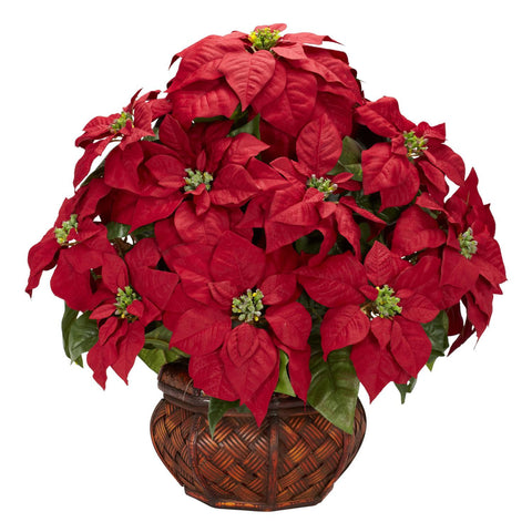 Poinsettia w-Decorative Planter Silk arrangement