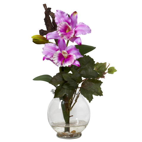 Mini Cattleya w-Fluted Vase Silk Flower Arrangement