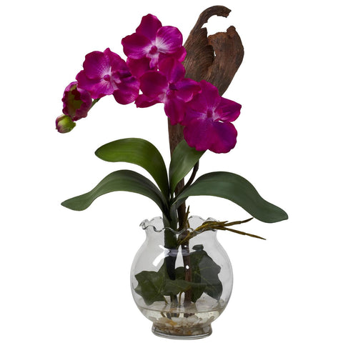 Mini Vanda w-Fluted Vase Silk Flower Arrangement