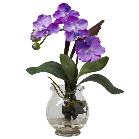 Mini Vanda w-Fluted Vase Silk Flower Arrangement