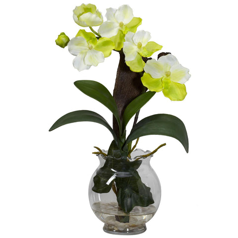 Mini Vanda w-Fluted Vase Silk Flower Arrangement