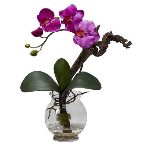 Mini Phalaenopsis w-Fluted Vase Silk Flower Arrangement