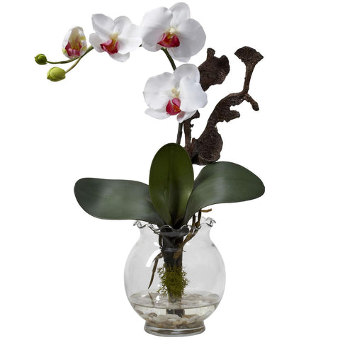 Mini Phalaenopsis w-Fluted Vase Silk Flower Arrangement