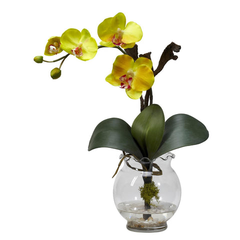 Mini Phalaenopsis w-Fluted Vase Silk Flower Arrangement