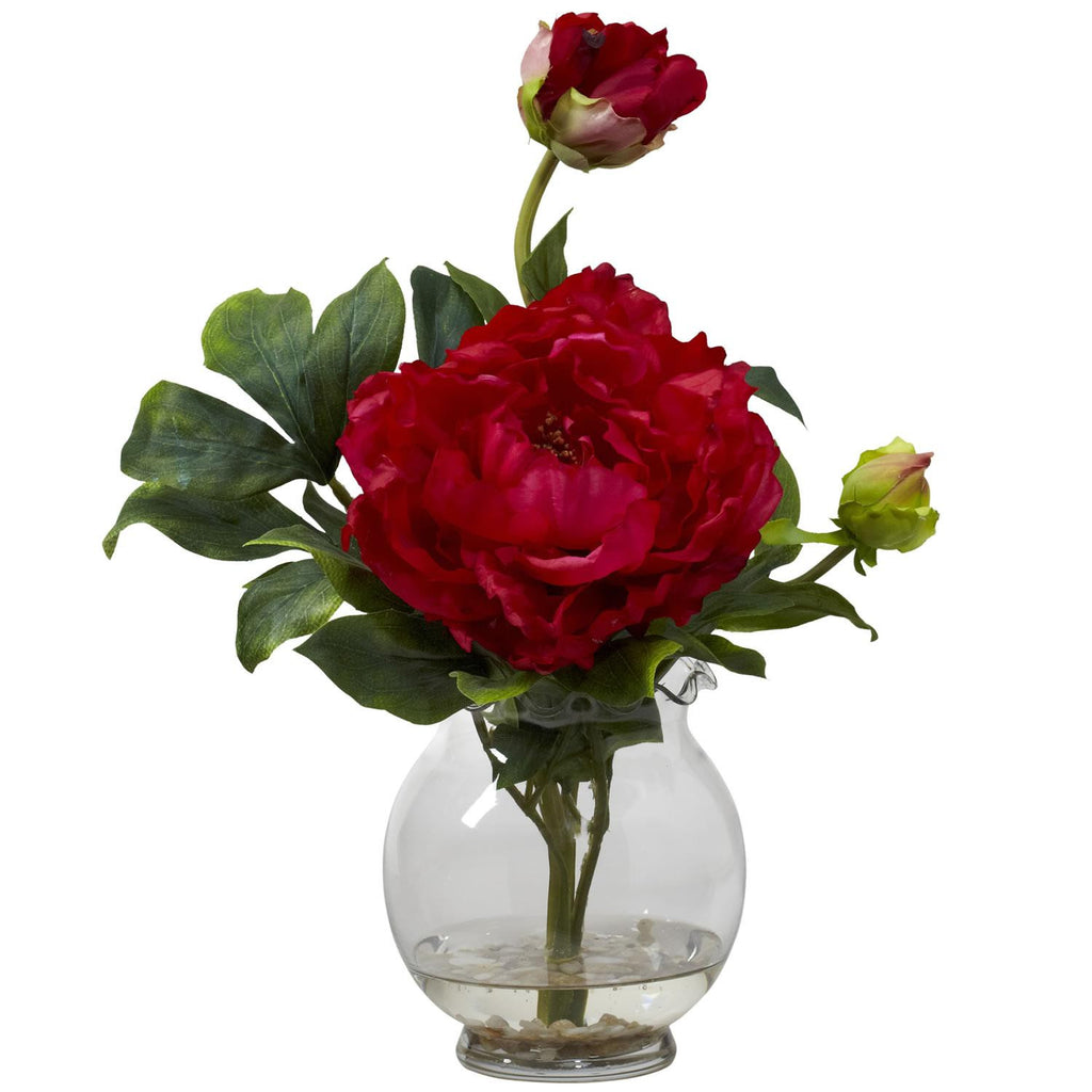 Peony w-Fluted Vase Silk Flower Arrangement