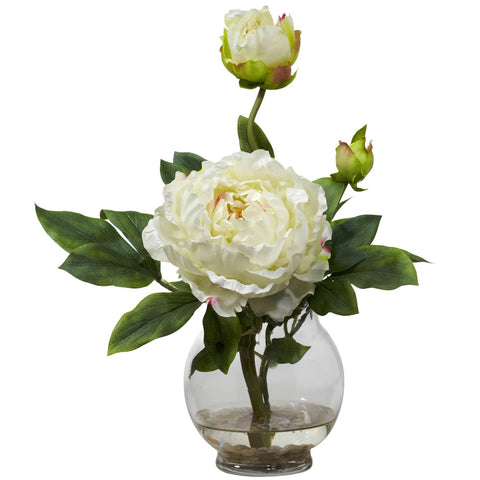 Peony w-Fluted Vase Silk Flower Arrangement