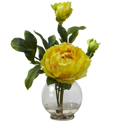 Peony w-Fluted Vase Silk Flower Arrangement