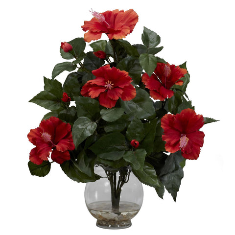 Hibiscus w-Fluted Vase Silk Flower Arrangement