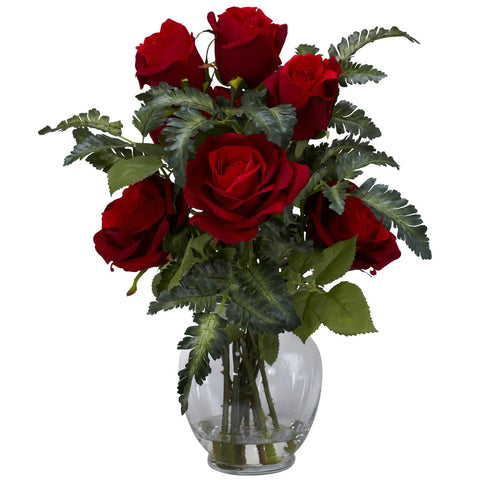 Rose w-Fern Silk Flower Arrangement