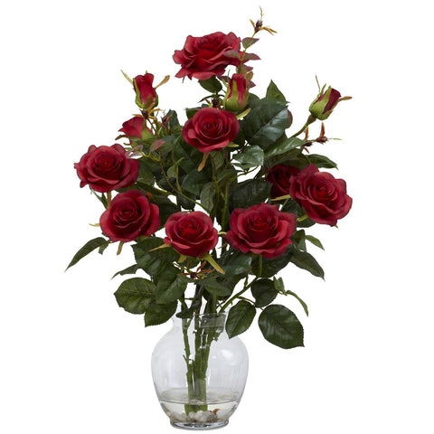 Rose Bush w-Vase Silk Flower Arrangement