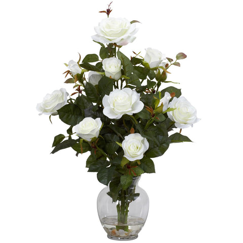 Rose Bush w-Vase Silk Flower Arrangement