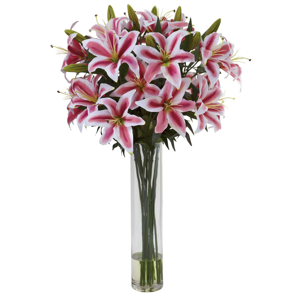 Rubrum Lily w-Large Cylinder Arrangement