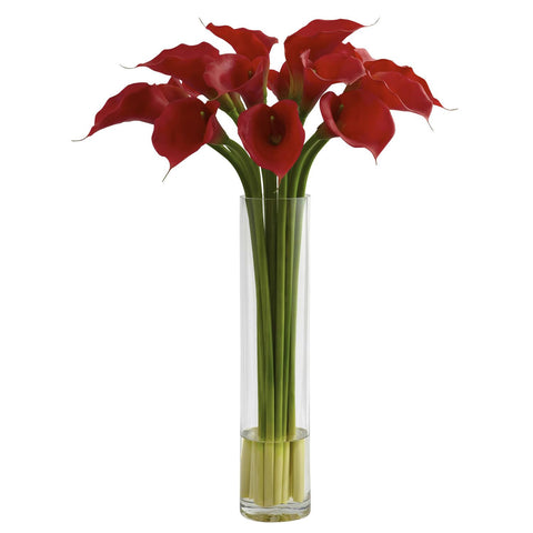 Red Calla Lily w-Large Cylinder Vase