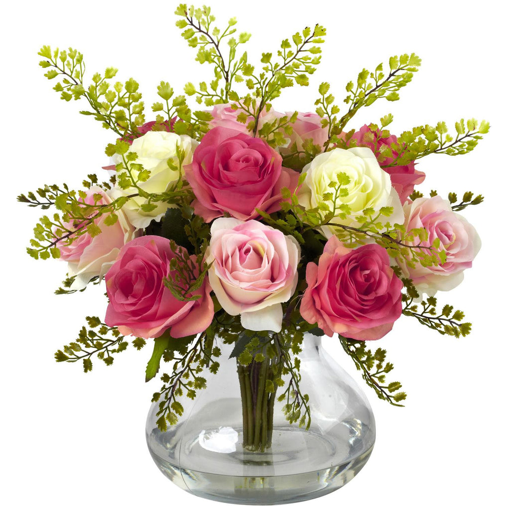 Rose & Maiden Hair Arrangement w-Vase