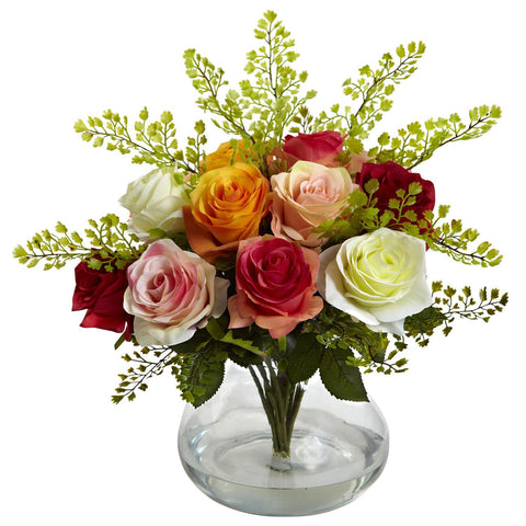 Rose & Maiden Hair Arrangement w-Vase