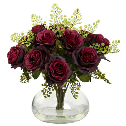 Rose & Maiden Hair Arrangement w-Vase