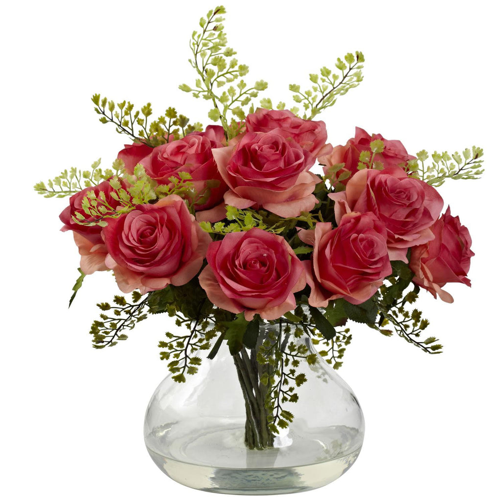 Rose & Maiden Hair Arrangement w-Vase