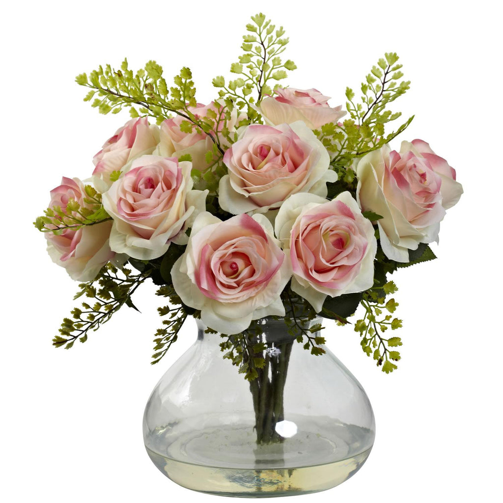 Rose & Maiden Hair Arrangement w-Vase