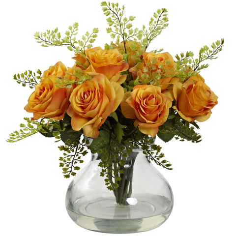 Rose & Maiden Hair Arrangement w-Vase