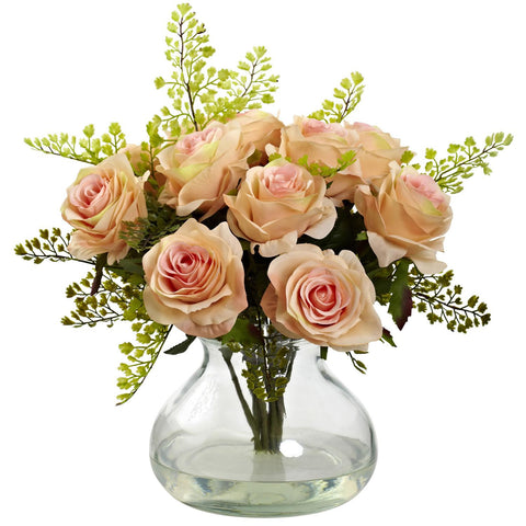 Rose & Maiden Hair Arrangement w-Vase