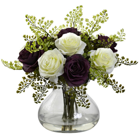 Rose & Maiden Hair Arrangement w-Vase