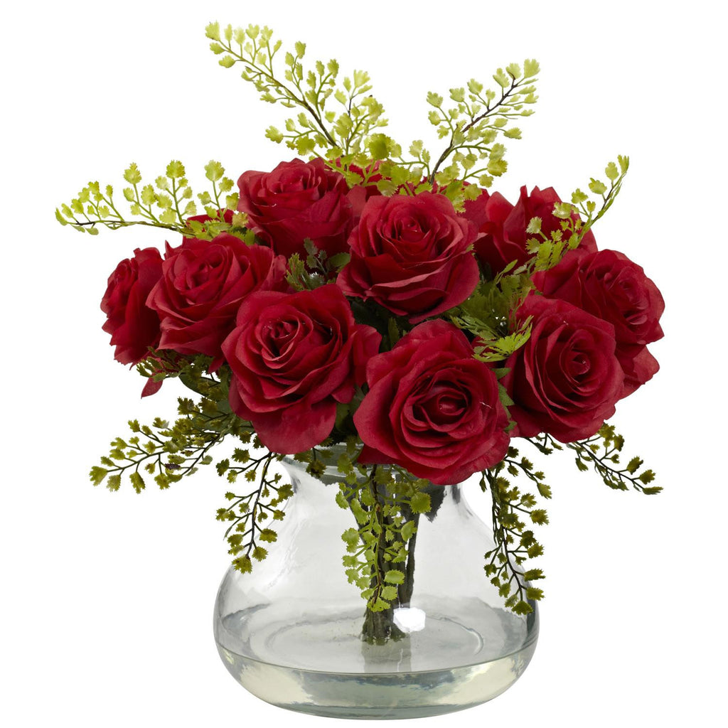 Rose & Maiden Hair Arrangement w-Vase