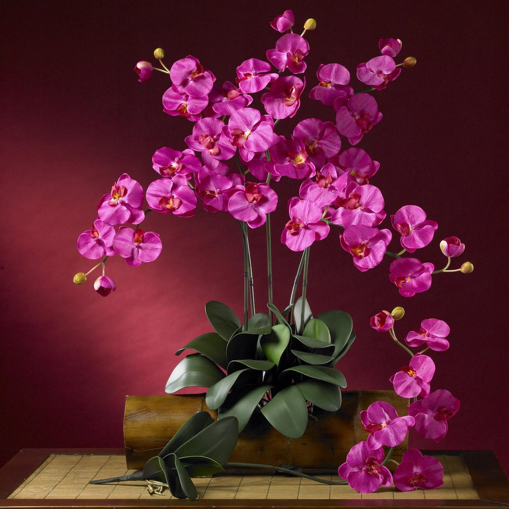 Phalaenopsis Silk Orchid Flower w-Leaves (6 Stems)