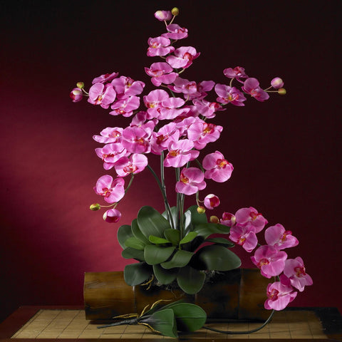 Phalaenopsis Silk Orchid Flower w-Leaves (6 Stems)