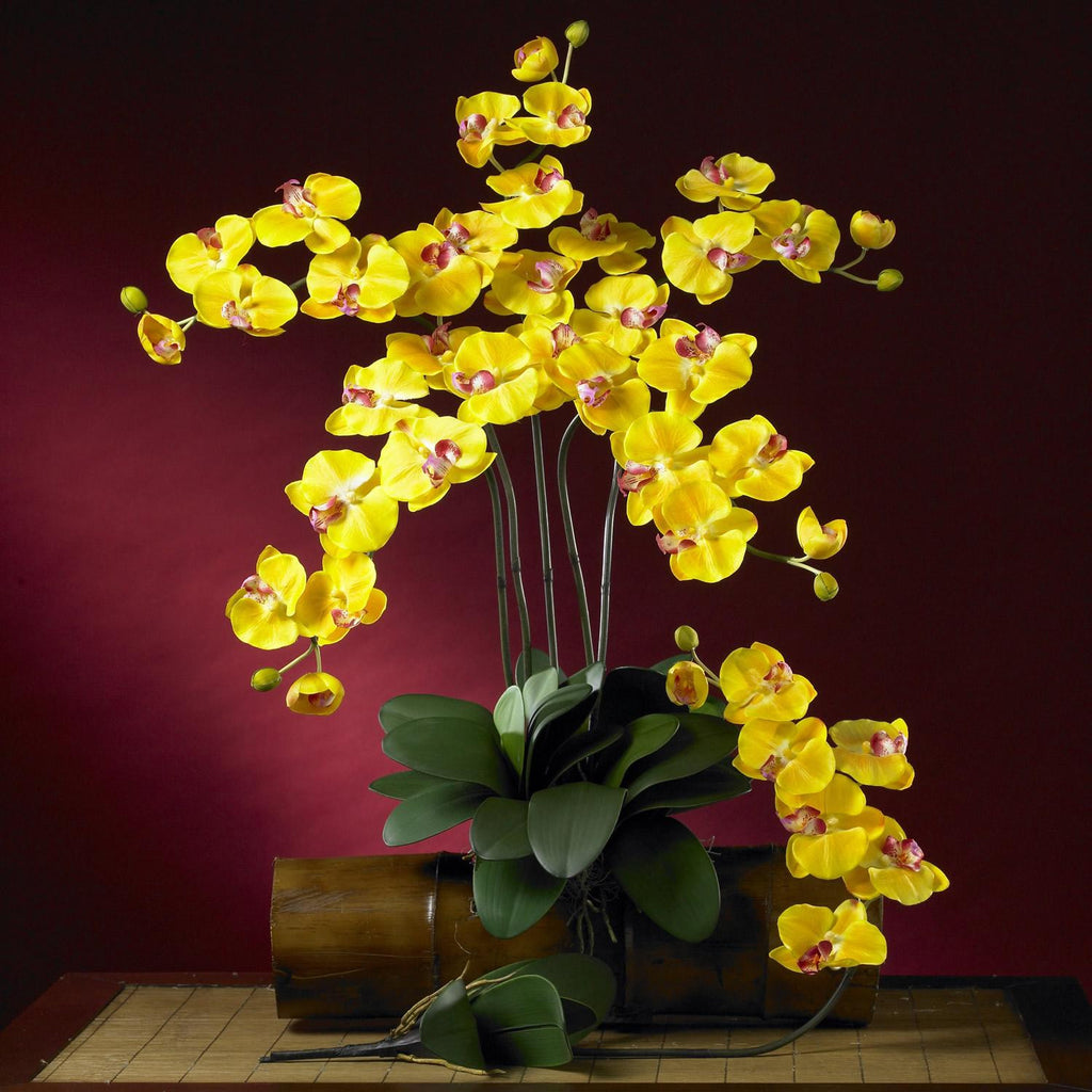 Phalaenopsis Silk Orchid Flower w-Leaves 6 Stems)