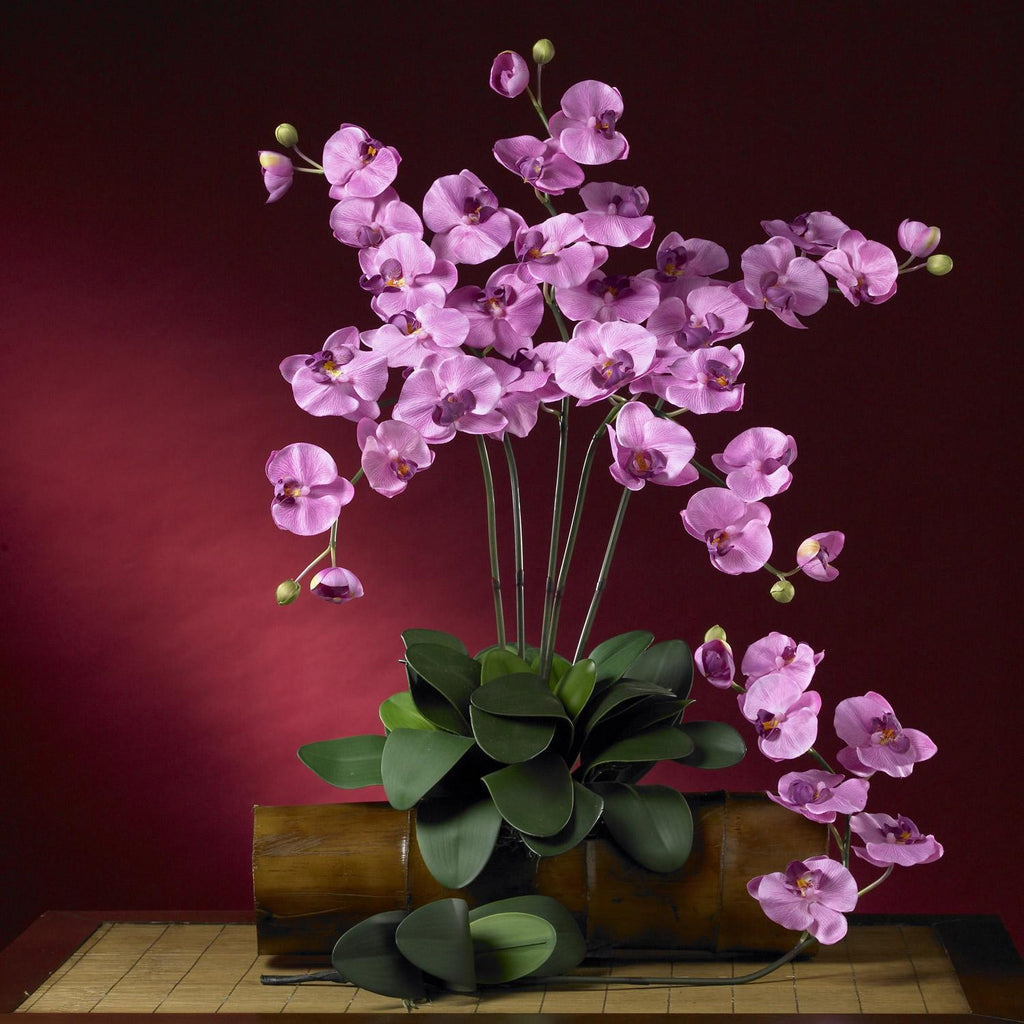 Phalaenopsis Silk Orchid Flower w-Leaves (6 Stems)