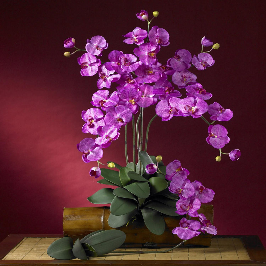 Phalaenopsis Silk Orchid Flower w-Leaves (6 Stems)